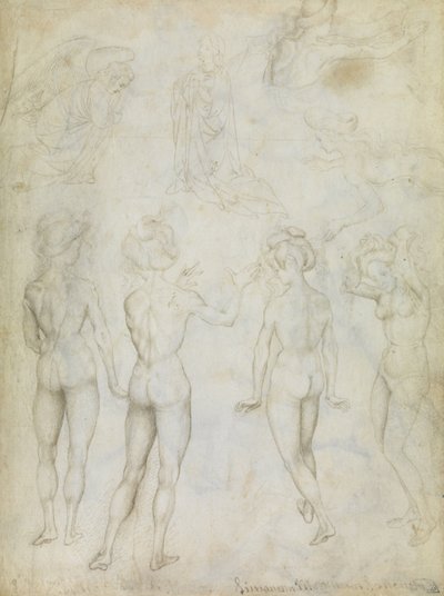 Four Studies of a Female Nude, an Annunciation and Two Studies of a Woman Swimming by Antonio Pisanello